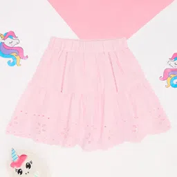 Pantaloons Junior Cotton Woven Floral & Schiffli Embroidered Skirt - Pink-picture-23