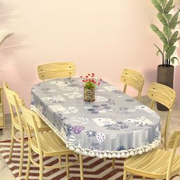 Kuber Industries Grey & White Floral Printed Waterproof Oval 6-Seater Table Cover-image-23