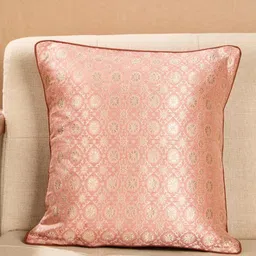 Fabindia Kashi Pink & Gold-Toned Floral Woven Design Sqaure Cushion Cover-21