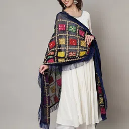 MUFFLY Checked Mirror Work Chiffon Phulkari Dupatta image 4