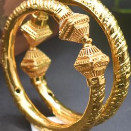 SATTIK Pack of 2 Brass Gold-plated Bangle Set-image-31