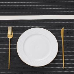 HOKIPO Black 7-Pieces Striped Rectangular Table Placemats & Table Runner image 5