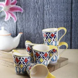 VarEesha Rangriti Yellow & Red Tea Cups (150 ml) - Set of 6-7