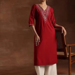Libas Maroon Embroidered Kurta-image-52