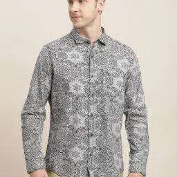 Turtle Grey Cotton Slim Fit Printed Shirt-image-43