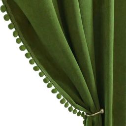 STITCHNEST Olive Velvet Door Curtain With Tieback & Eyelets - 8 Ft - Set of 2-28