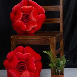HOSTA HOMES Red Velvet Flower Shaped Filled Cushion - Set of 1-45