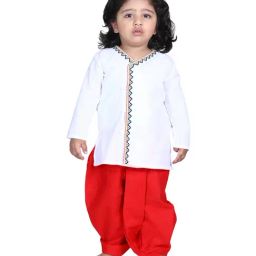 BownBee Kids White Cotton Embroidered Kurta & Dhoti-picture-21