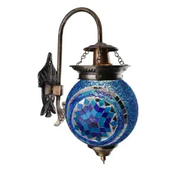 Homesake Blue Metal & Glass Turkish Mosaic Wall Lamp - Set of 1 (Bulb not included)-picture-5