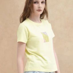 RAREISM Yellow Cotton Blend Printed Short Sleeves T-Shirt-image-49