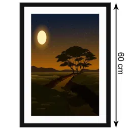999Store Brown MDF Moon Light with Tree Printed Paper Wall Painting - Set of 1 image 5