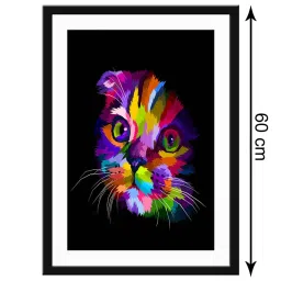 999Store Multicolor MDF Abstract Cat Face Printed Paper Wall Painting - Set of 1 image 5