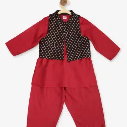 Fabindia Kids Red & Black Solid Kurta, Pyjamas with Jacket-picture-42