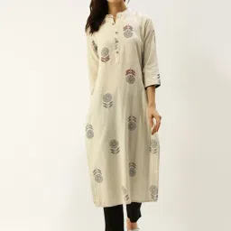 Rajnandini Beige Cotton Printed Straight Kurta-picture-34