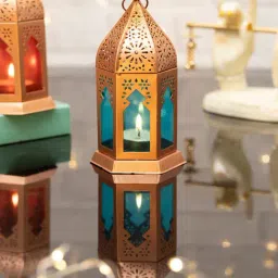 Homesake Antique Multicolor Metal Moroccan Lantern Candle Holder - Set of 2-2