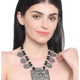 Imli Street Elephant Design Black & Silver Necklace-19