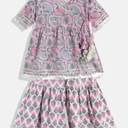 READIPRINT FASHIONS Kids Pink & White Floral Print Kurta With Sharara-image-13