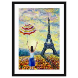 999Store Multicolor MDF Eiffel Tower with Lady Printed Paper Wall Painting - Set of 1 image 2