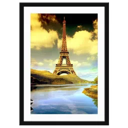 999Store Yellow & Blue MDF Eiffel Tower Printed Paper Wall Painting - Set of 1 image 2