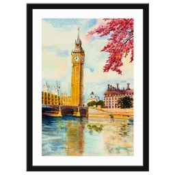 999Store Multicolor MDF Clock Tower Printed Paper Wall Painting - Set of 1 image 2