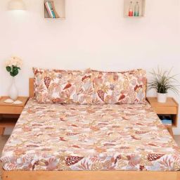 Ariana Beige & Brown Microfibre 150 TC Queen Bedsheet With 2 Pillow Covers-image-72