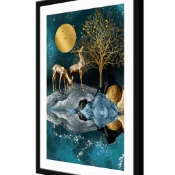 999Store Blue & Brown MDF Deer with Tree Printed Paper Wall Painting - Set of 1 image 3