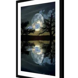 999Store Grey MDF Moon Night with River View Printed Paper Wall Painting - Set of 1 image 3