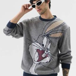 The Souled Store Official Looney Tunes: Happy Bugs Grey Printed Oversized Pullover-39