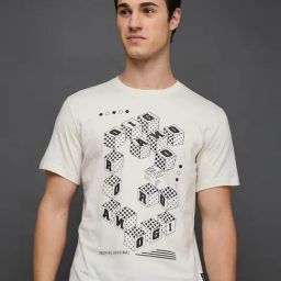 Giordano Off White Slim Fit Graphic Printed T-Shirt-image-2