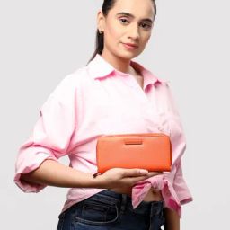 Caprese Sophia Orange Faux Leather Solid Zip Around Wallet-image-15