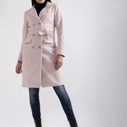 Elle Pink Printed Double Breasted Overcoat-image-66