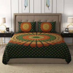 JaipurFabric Green 100% Pure Cotton 180 TC Double Bedsheet with 2 Pillow Covers-image-14