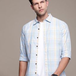 WROGN Slim Fit Tartan Checked Pure Cotton Casual Shirt-picture-12