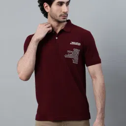 Cantabil Wine Poly Cotton Regular fit Print Polo T-Shirt-picture-7