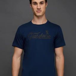 Giordano Blue Slim Fit Logo Printed T-Shirt-image-45