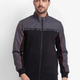 Spykar Black & Grey Cotton Regular Fit Colour Block Sweatshirt image 1