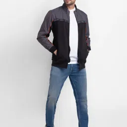 Spykar Black & Grey Cotton Regular Fit Colour Block Sweatshirt image 5