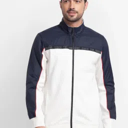 Spykar White & Navy Cotton Regular Fit Colour Block Sweatshirt image 1