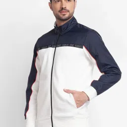 Spykar White & Navy Cotton Regular Fit Colour Block Sweatshirt image 3