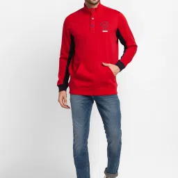 Spykar Red Cotton Regular Fit Colour Block Sweatshirt image 5