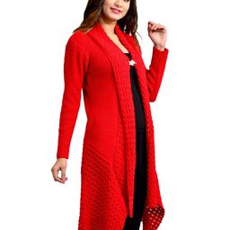 WOOL 4U Self Design Long Sleeves Longline Lapel Shrug image 5