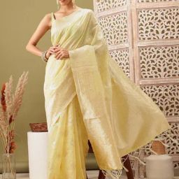 Silk Land Yellow Linen Woven Saree With Unstitched Blouse-image-77