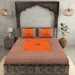 JaipurFabric Orange 100% Pure Cotton 240 TC Double Bedsheet with 2 Pillow Covers-image-68