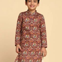 KISAH Kids Pink Cotton Printed Full Sleeves Kurta-image-89