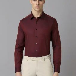 Louis Philippe Maroon Cotton Slim Fit Texture Shirt-picture-44