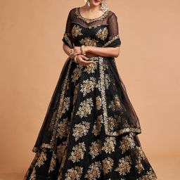 ETHNIC PLUS Embroidered Sequinned Semi-Stitched Lehenga & Unstitched Blouse With Dupatta-image-44