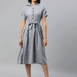 Cottinfab Blue Shirt Midi Dress-image-10