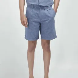 Rare Rabbit Blue Relaxed Fit Checks Shorts-image-20
