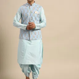 KISAH Men Blue Solid Kurta with Dhoti Pants & Nehru Jacket-image-44