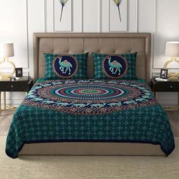 JaipurFabric Hunter Green 100% Pure Cotton 180 TC Double Bedsheet with 2 Pillow Covers-image-79